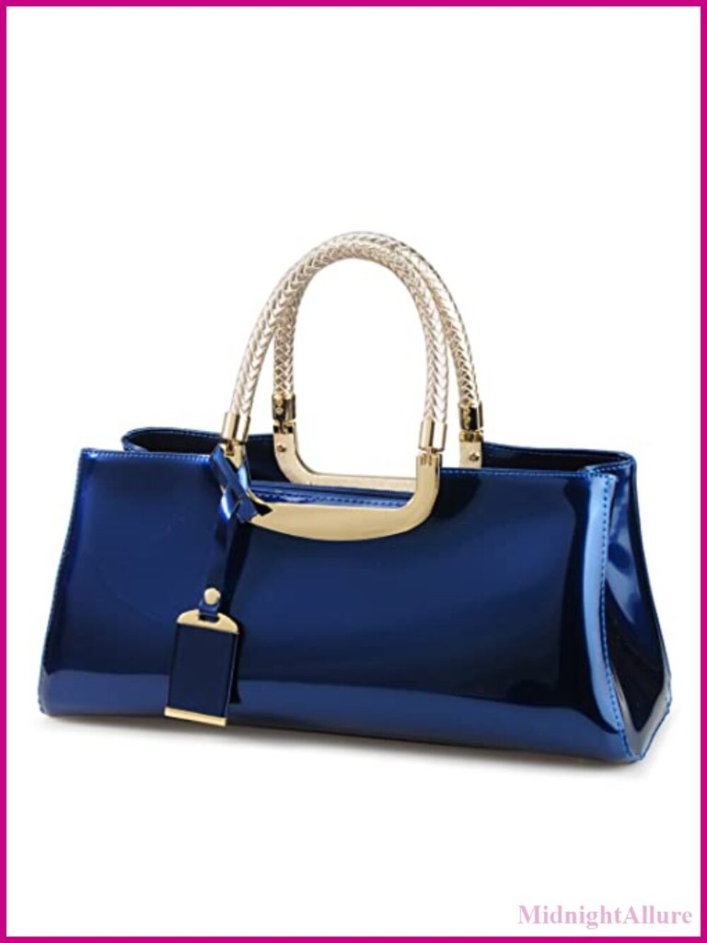 Glossy Faux Patent Leather Structured Satchel Shoulder Handbag Evening Party